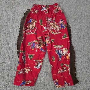 Vintage 70s Western Pants AOP Cowboy Kids Size XS Red Leather Style